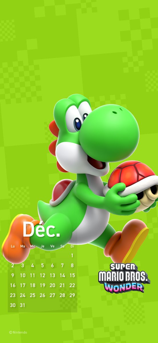 SuperMario_FRA's tweet image. Terminez l'année avec style avec ce fond d'écran #SuperMarioBrosWonder pour smartphones aux couleurs de Yoshi !
