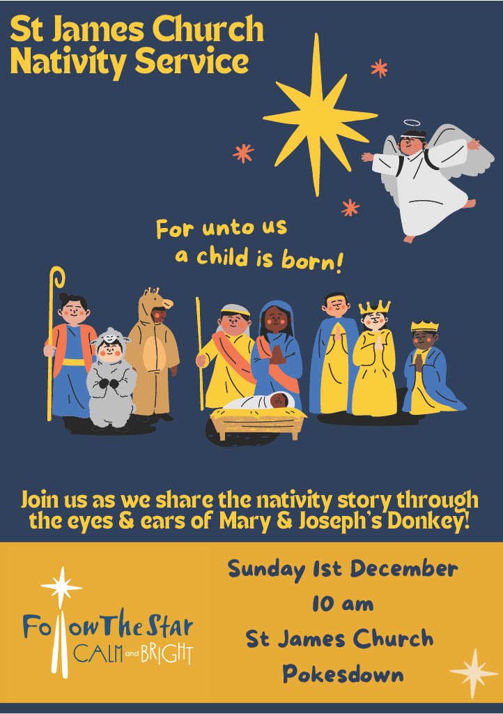 All welcome to join our All Age Nativity Service on 1st December. 10am at St. James' Church, Pokesdown.
