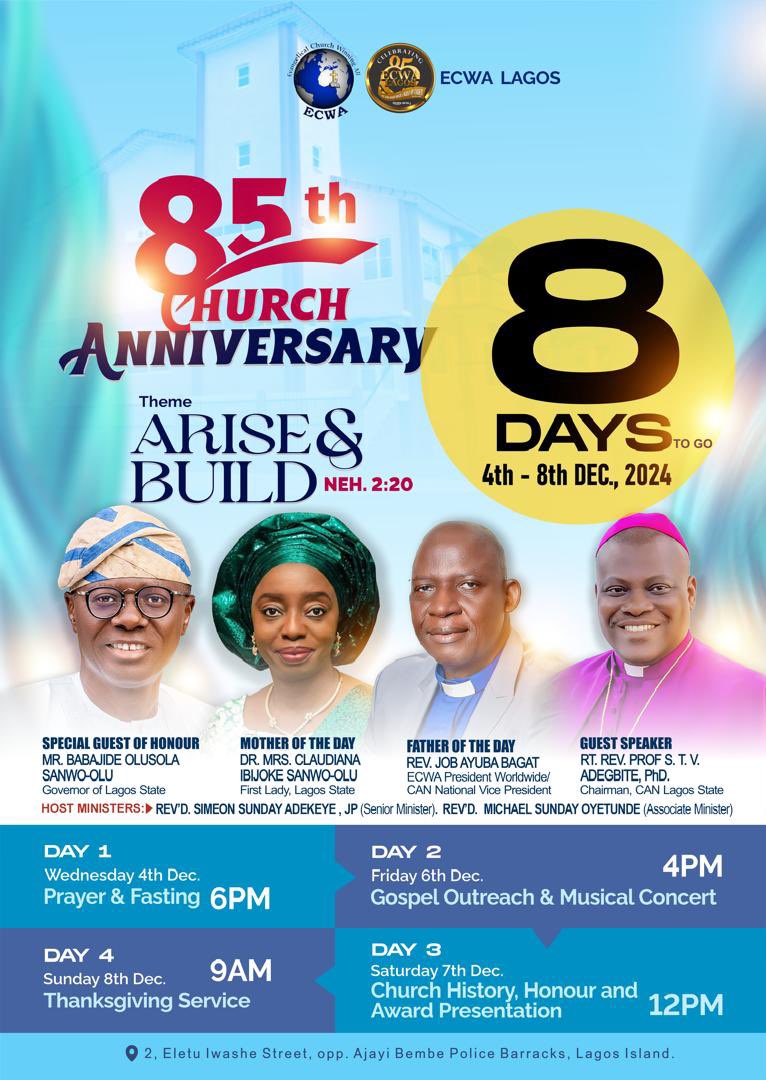 ecwalagoseng's tweet photo. #ECWALAGOS@85

Countdown to Ecwalagos@85… 8days to GO

#ECWA #Ecwalagos  #ECWArena
@top fansEEveryone Active

#Highlights
@topfans
#everyone
#followers
#followus https://t.co/bMII8f1wHi