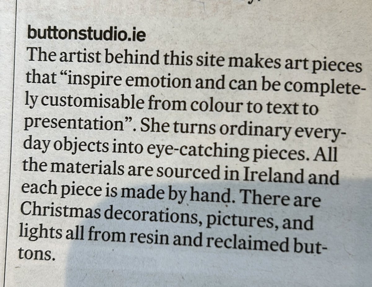 buttonstudio_ie's tweet photo. Honoured to be selected as part of the fantastic 100 of the best Irish websites for gifts this year by @conor_pope . We have such a talent bursting from every corner of this amazing country and this article proves it thank you Conor https://t.co/sWruLxguyP