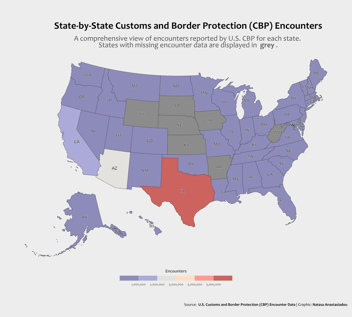 My contribution for this week's #TidyTuesday challenge on U.S. (CBP) Encounter Data!

Code: github.com/natanast/TidyT…

#Rstats #dataviz #ggplot2