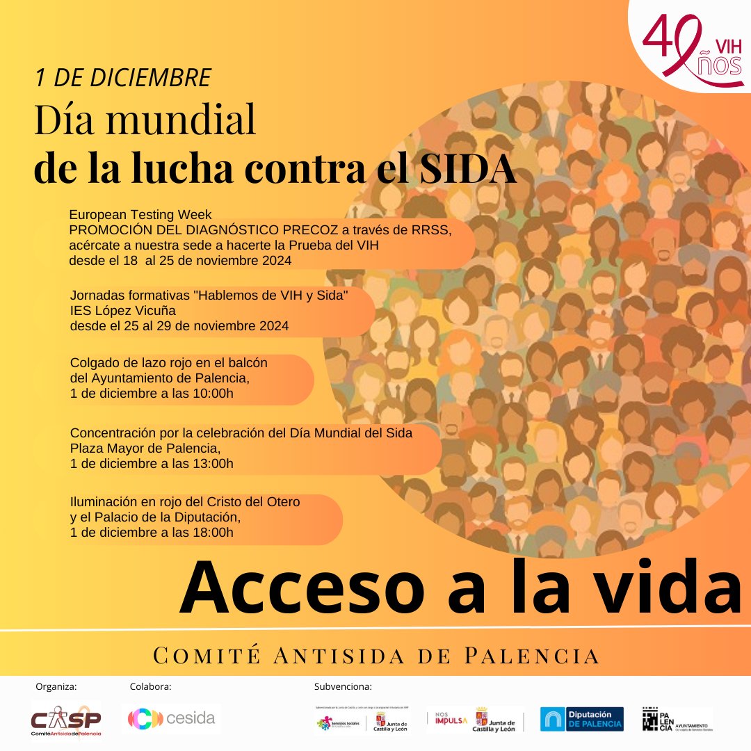chiguites's tweet photo. Mañana, a las 13h00, tendrá lugar el memorial a las víctimas del sida y de las personas con VIH en la escalinata del Ayuntamiento de Palencia. Esperamos que podáis acompañarnos. #DiaMundialDelSIDA https://t.co/BgTt55vzy7