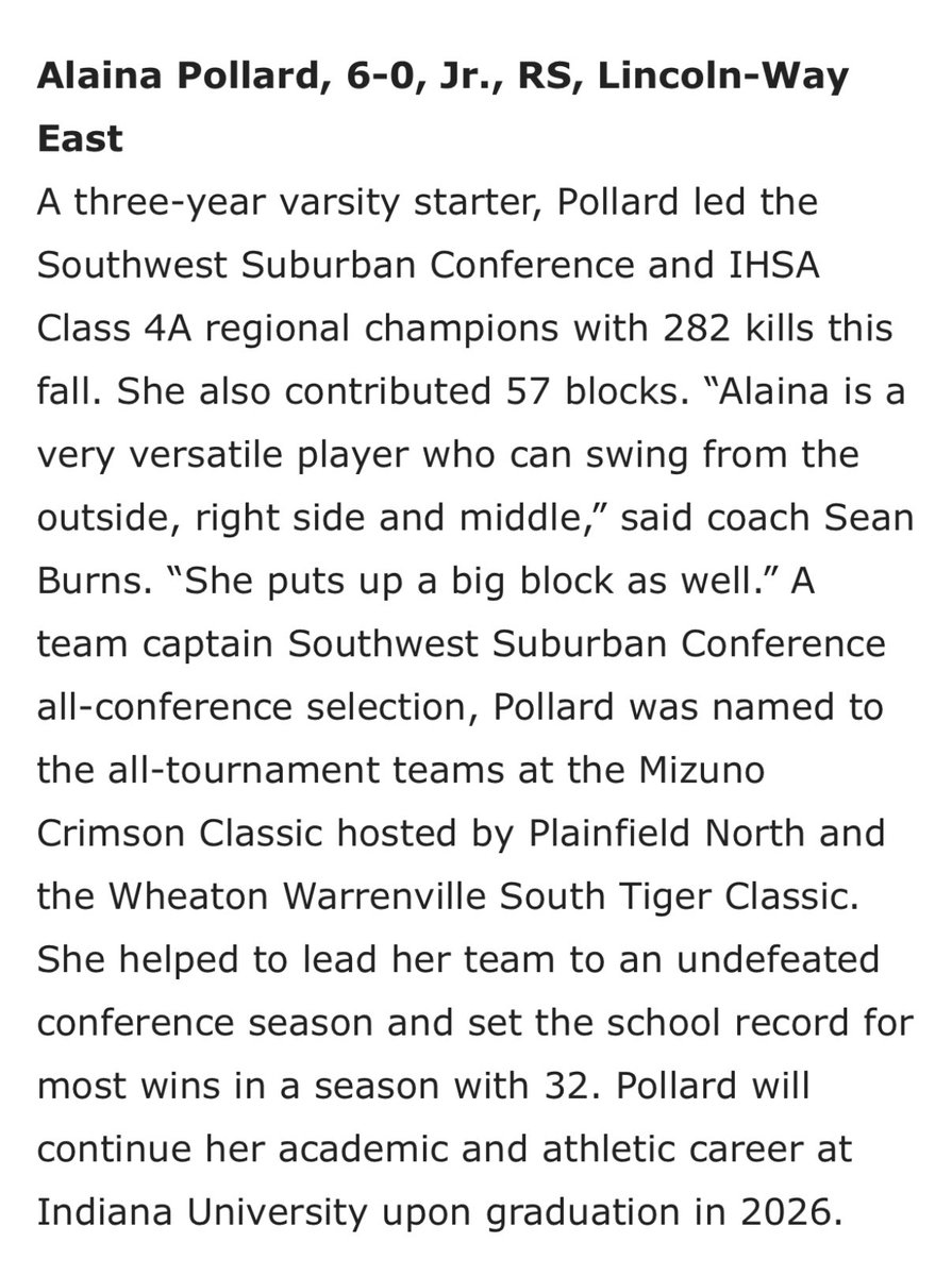 Congrats Alaina! Illprep All-State Honorable Mention! <a href="/AlainaP2026/">Alaina Pollard</a> <a href="/LWEastAthletics/">LW East Athletics</a>