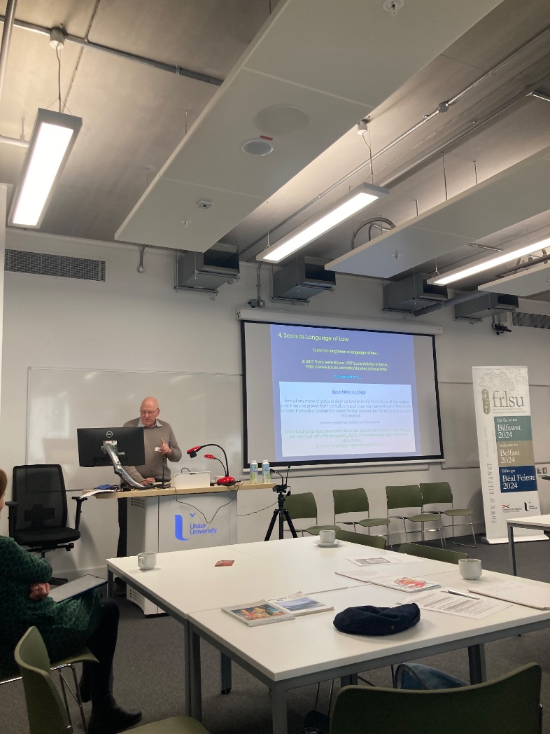 TeangaAn's tweet photo. Colin Robertson investigating the use of Scots as a modern legal language at #frlsu . One of the oldest legal languages still used in Europe https://t.co/lCbWkU5XId