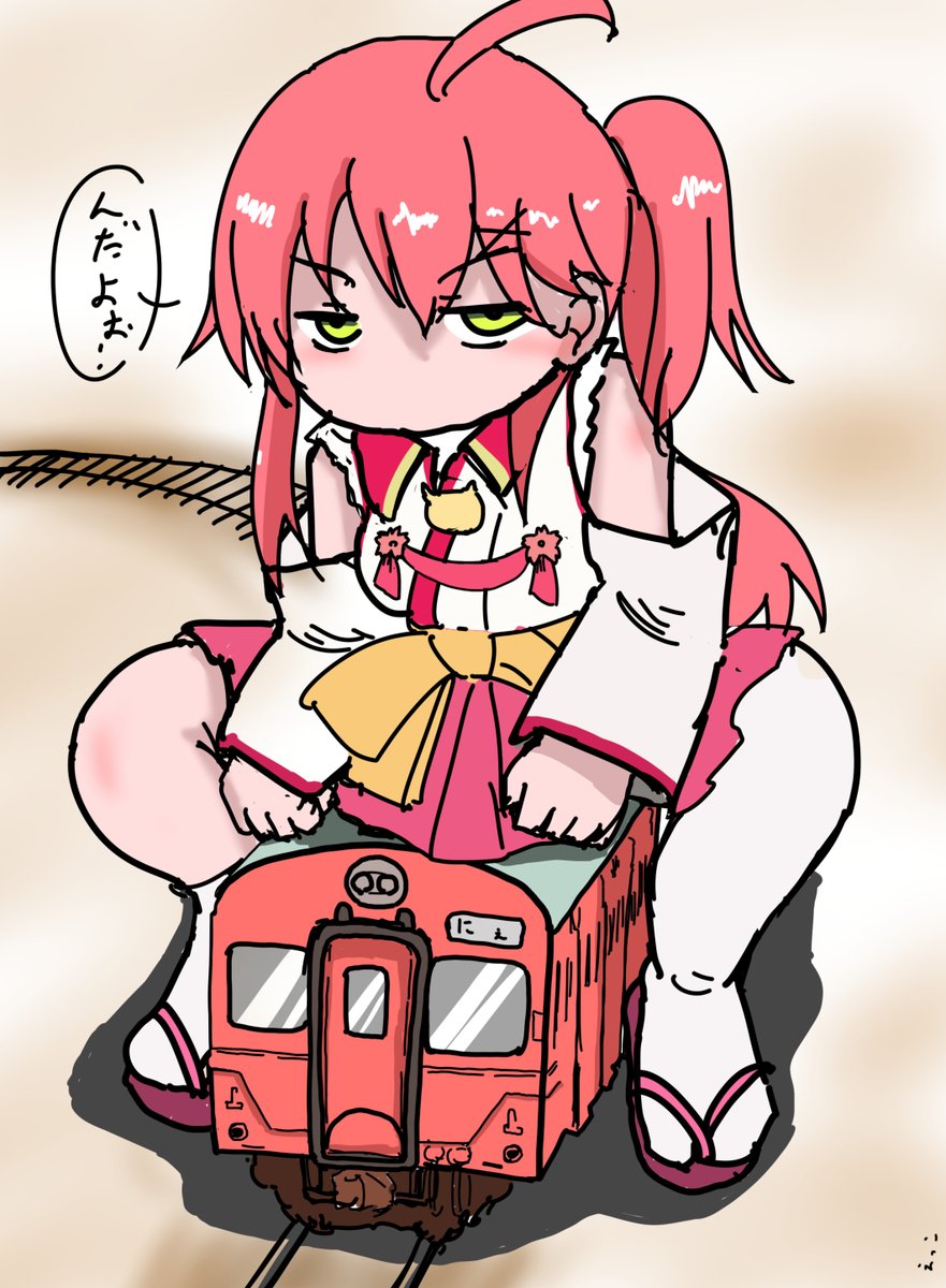 #今月描いた絵を晒そう 
ダブチちゃんと喜多ちゃんとキハ35にまたがったさくらみこという謎な絵描いてましたー 