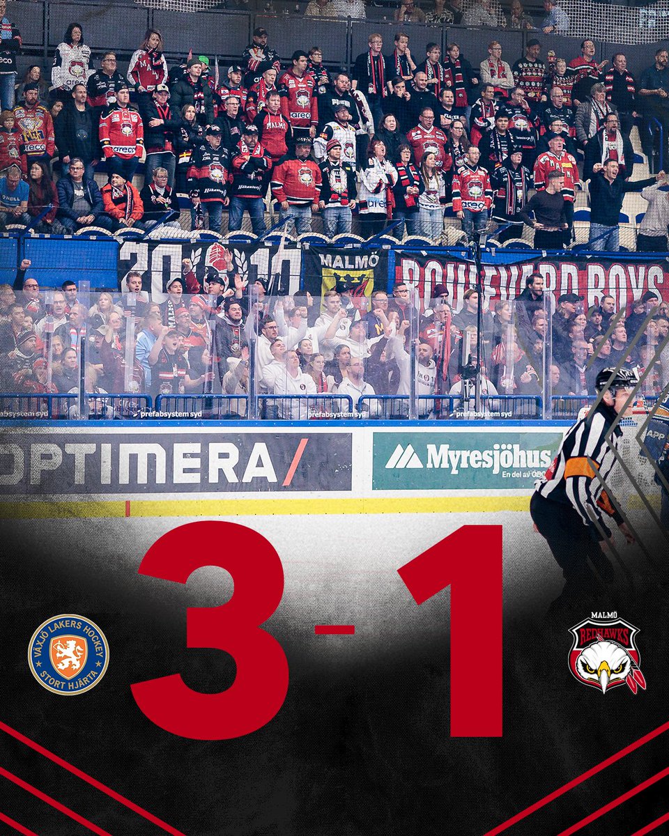 Malmo_Redhawks's tweet photo. 🛑 Matchen är över och det blev förlust på isen men dominans på läktaren. Vi tackar alla tillresta supportrar ni är strålande!
#VLHMIF | 3–1 | 60:00 https://t.co/ir6axT3Qn0