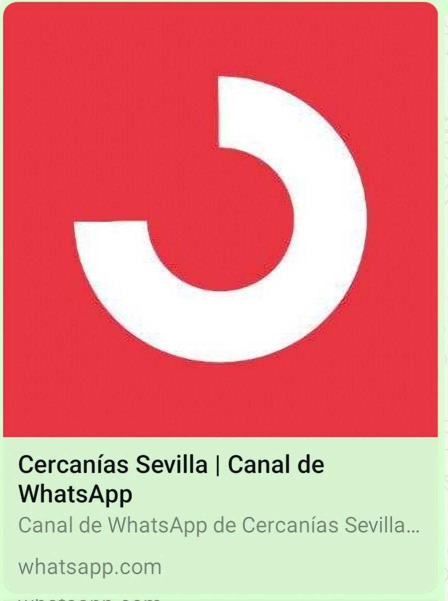 Si utilizas Cercanías de Sevilla🚉 te puede venir muy bien conocer su canal de WhastApp📱. Una nueva herramienta para estar informados del estado de la circulación en cada momento🕐

whatsapp.com/channel/0029Va…