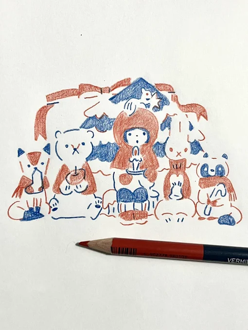 赤青鉛筆で描いています 
