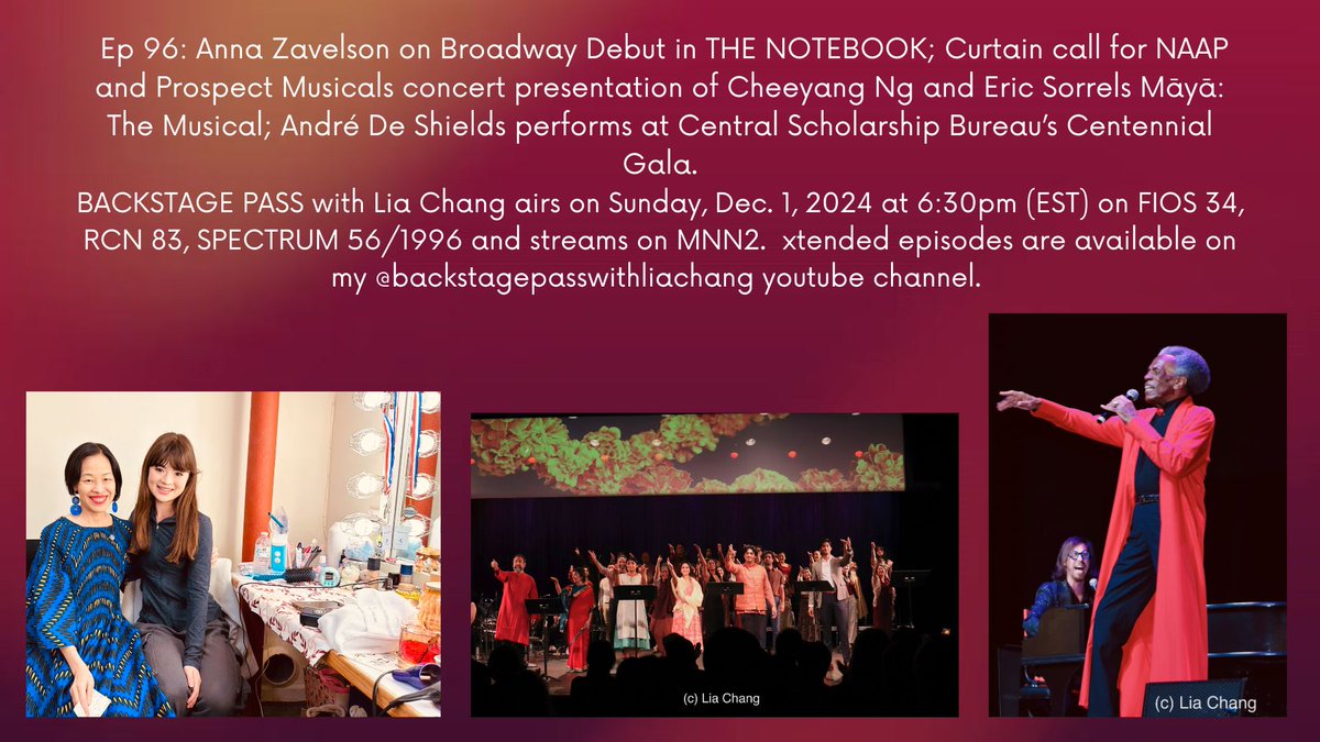 André De Shields (@andre_deshields) on Twitter photo Ep 96 #BackstagePasswithLiaChang airs Dec. 1 @ 6:30pm on FIO 34, RCN 83, SPECTRUM 56/1996 and streams on MNN2. <a href="/Andre_DeShields/">André De Shields</a> <a href="/CentralScholars/">Central Scholarship</a> Centennial Gala, #AnnaZavelson in @Notebookmusical; Maya: The Musical Concert Curtain Call - Watch - youtu.be/TMKeOqhUqmg Ep 96 #BackstagePasswithLiaChang airs Dec. 1 @ 6:30pm on FIO 34, RCN 83, SPECTRUM 56/1996 and streams on MNN2. <a href="/Andre_DeShields/">André De Shields</a> <a href="/CentralScholars/">Central Scholarship</a> Centennial Gala, #AnnaZavelson in @Notebookmusical; Maya: The Musical Concert Curtain Call - Watch - youtu.be/TMKeOqhUqmg