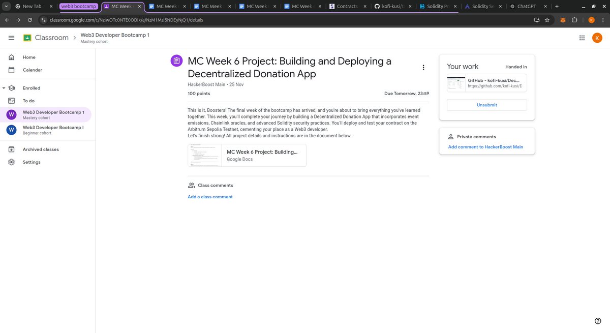_kofi_kusi's tweet image. Just completed a donation dapp on the Ethereum Sepolia testnet 🚀! From learning Solidity to integrating Chainlink oracles, it’s been an exciting journey into Web3 development. Huge thanks to @defiafrica for the incredible support and resources. It&apos;s not ending here. #HackerBoost