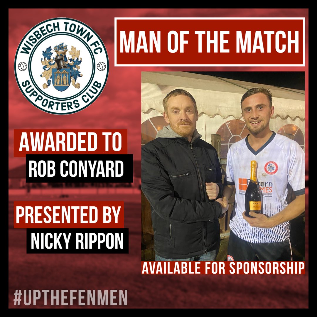 wisbechtownfc's tweet image. This afternoon’s Supporters’ Club Man of the Match was awarded to Rob Conyard! Award chosen and presented by Nicky Rippon. #UpTheFenmen