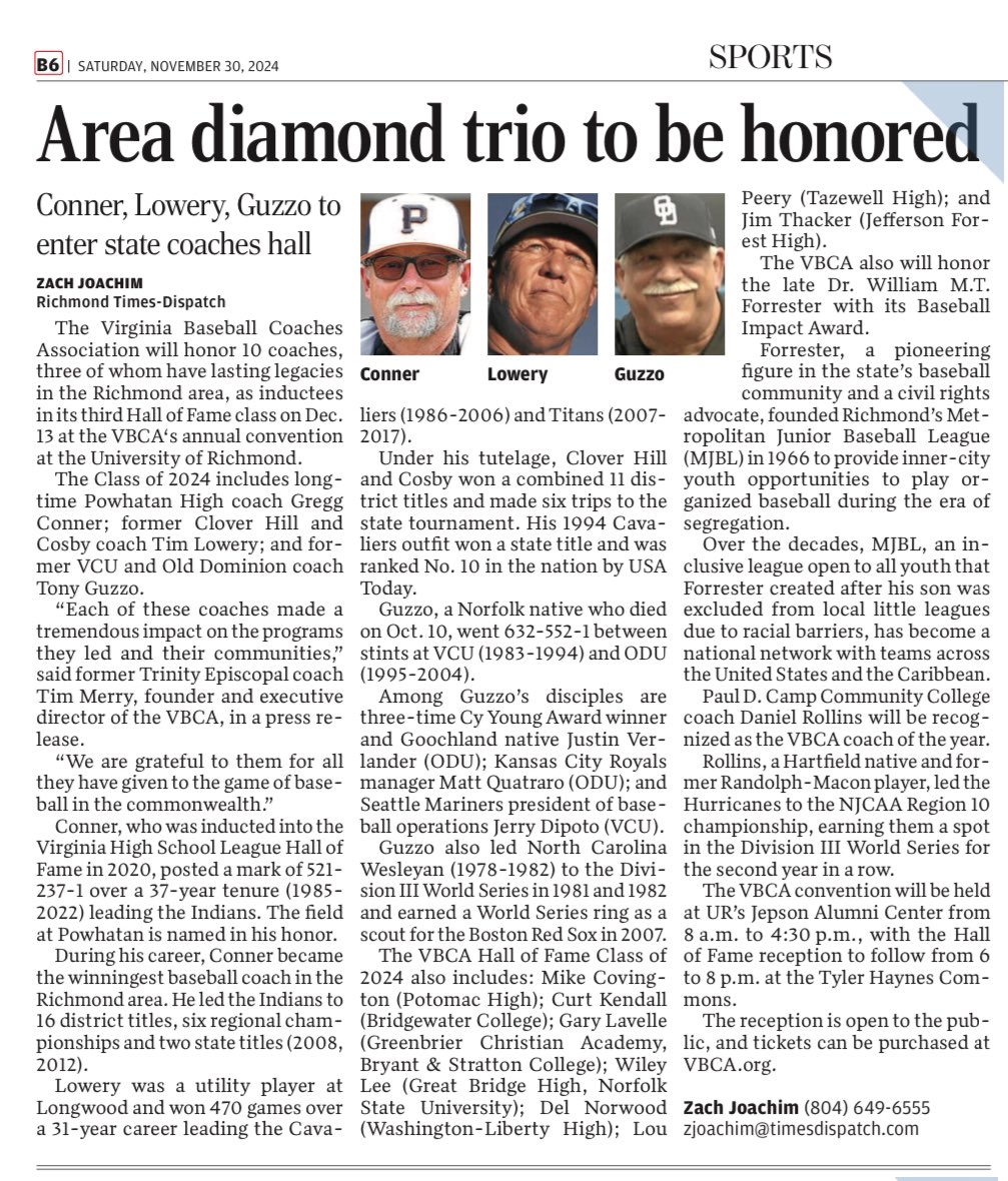 Thank you <a href="/ZachJoachim/">Zach Joachim</a> <a href="/RTDNEWS/">Richmond Times-Dispatch</a> 

Going to be a fantastic evening celebrating a few of Virginia’s “talent at all levels “

Register here 
vbca.org/event/2024-con…

Recertification credits available through Hampton University