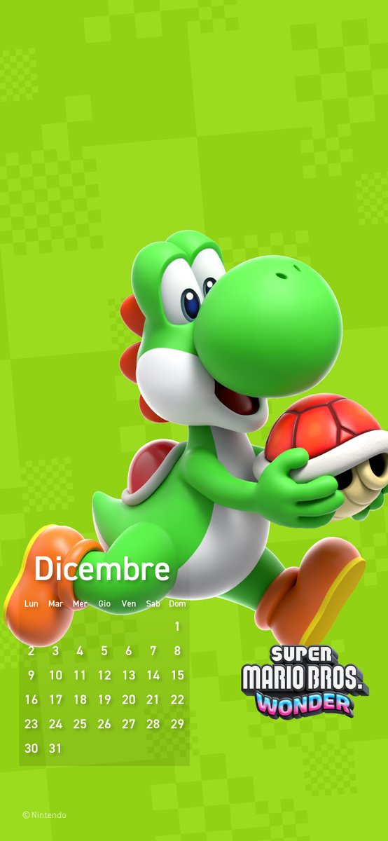 Chiudi l'anno in grande stile con l'ultima pagina del calendario per smartphone di #SuperMarioBrosWonder! Questo mese, il protagonista è Yoshi!
