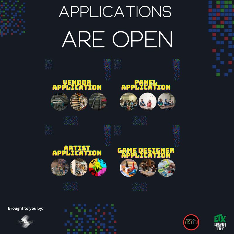 RentonCityRetro's tweet photo. 🚨 Applications are OPEN for RCR &amp; ETX! 🚨 Spots are filling up fast—don’t miss your chance to be part of the action. Apply now and secure your spot! 👉 [https://t.co/fkAxVe6exp](https://t.co/fkAxVe6exp) #RCR #ETX #RetroGaming #Expo https://t.co/SfsooFjU4k