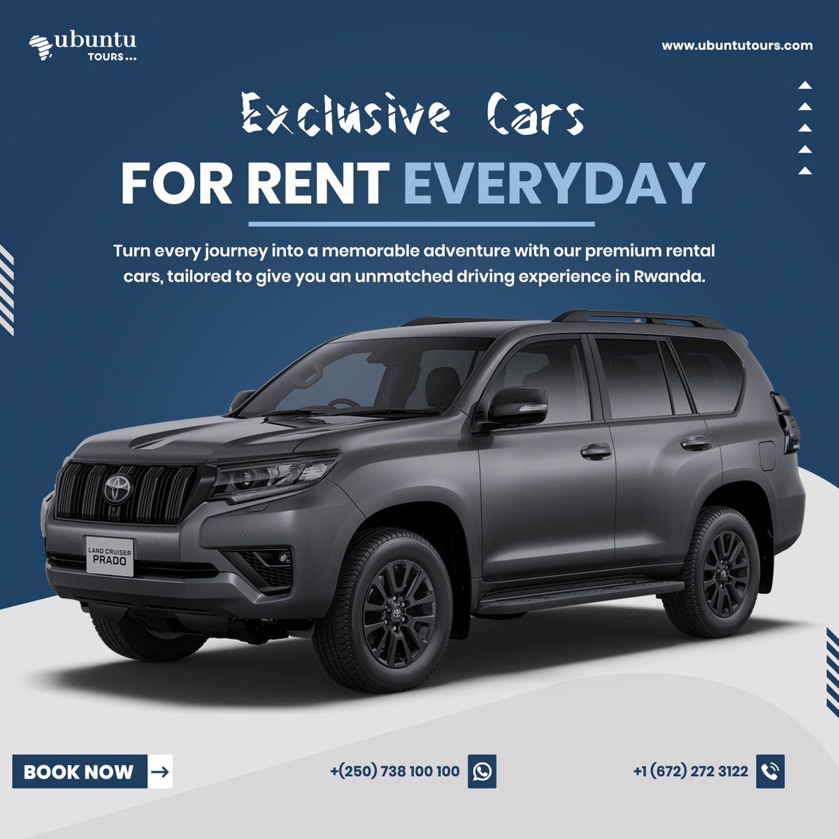 UbuntuTours_360's tweet photo. Experience Rwanda in style and turn every journey into a memorable adventure with our exclusive rental cars. Available every day for your convenience.🚙✨ Book now!

#Travel
#Rwanda
#LuxuryCars
#CarRental
#ExploreRwanda
#UbuntuTours
#VisitRwanda https://t.co/uL6T9oAiIO