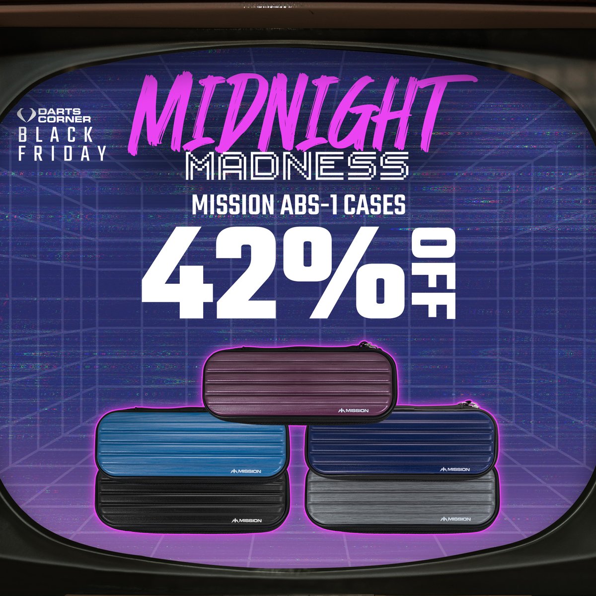 🔥 𝗠𝗜𝗗𝗡𝗜𝗚𝗛𝗧 𝗠𝗔𝗗𝗡𝗘𝗦𝗦 – 𝟰𝟮% 𝗢𝗙𝗙 𝗠𝗜𝗦𝗦𝗜𝗢𝗡 𝗔𝗕𝗦-𝟭 𝗖𝗔𝗦𝗘𝗦! 💼😍
dartscorner.co.uk/collections/bl…

Carry your darts like a pro with the <a href="/MissionDarts/">Mission Darts</a> ABS-1 Darts Case – the ultimate in style and functionality - now 42% off until midnight! 🌙 #BlackFriday