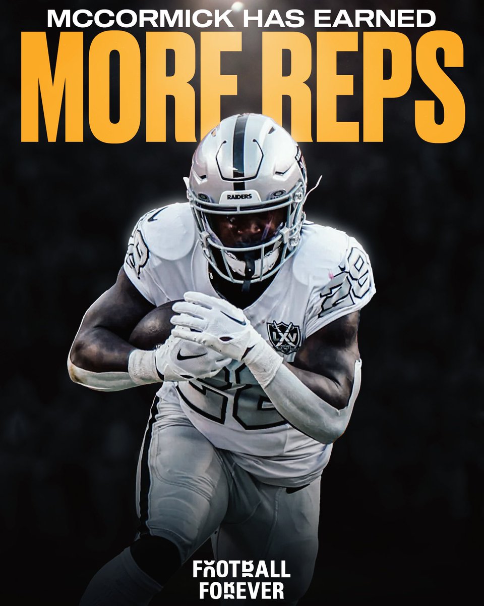 Football Forever (@fballforeverhq) on Twitter photo Raiders RB Sincere McCormick has earned more reps, per Antonio Pierce. 
McCormick, who’s rushed for 97 yards on 17 carries (5.7 YPC) since being activated from the practice squad last week, has impressed with his physical style of running and will get more touches. #RaiderNation Raiders RB Sincere McCormick has earned more reps, per Antonio Pierce. 
McCormick, who’s rushed for 97 yards on 17 carries (5.7 YPC) since being activated from the practice squad last week, has impressed with his physical style of running and will get more touches. #RaiderNation