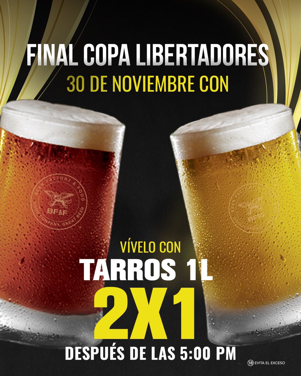 ¡Prepárate para un sábado épico en Beer Factory con la Copa Libertadores! Un equipo levantará la copa, mientras tú levantas tu tarro con nuestra promoción ⚽️🍻

#SportBar #CopaLibertadores #Futbol #Football #Deportes