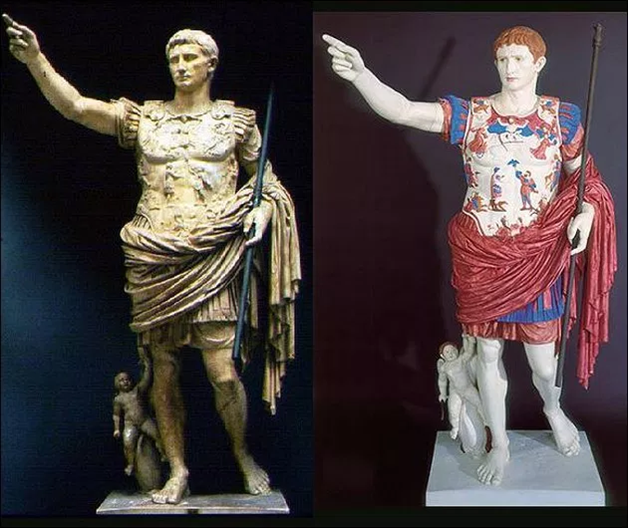 CaseyCGlick's tweet photo. @NErbSatullo @BretDevereaux @ForeignPolicy I think one problem is that painted versions we see look ugly! I know the paint is reconstructed based on paint residues, but that captures base layers and not any shading.

I doubt the Romans made intricate sculptures only to give them lousy paint jobs. Look at the frescoes! https://t.co/9ytdKHPDV3