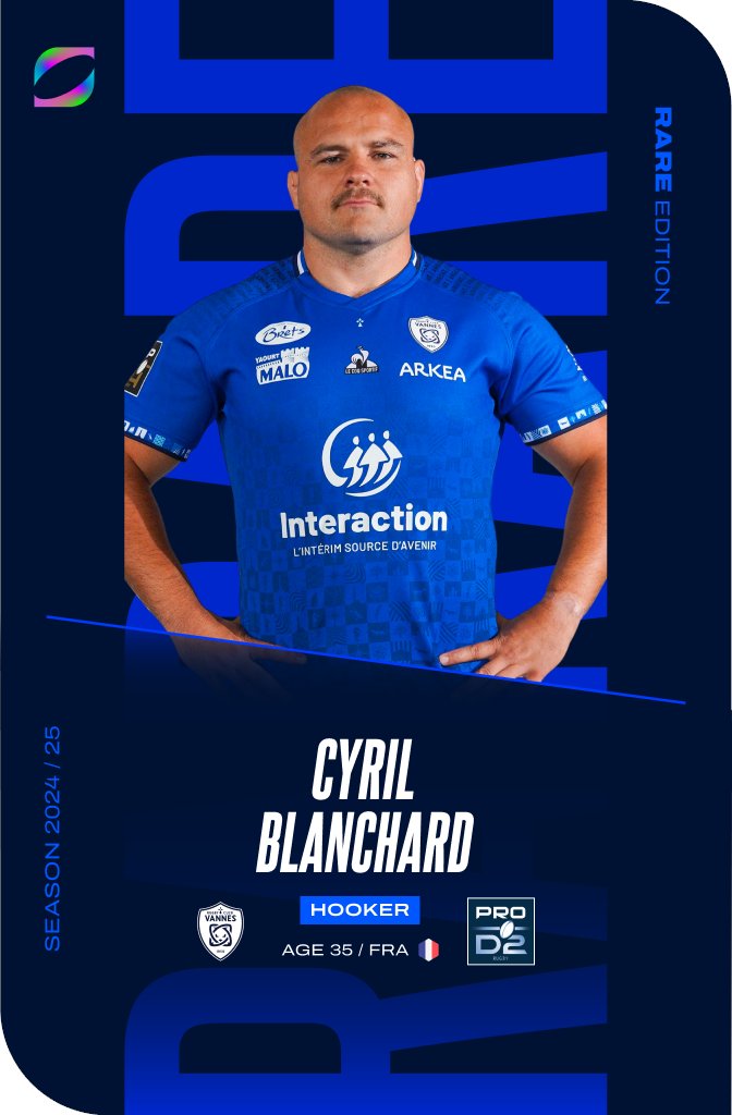 Janusport's tweet photo. 💥Pour fêter la victoire du @RugbyClubVannes à la Rochelle, on vous fait gagner la carte RARE de Cyril "Colonel" Blanchard sur Oval3 🎁

🏉RT + Follow @Janusport &amp; @Oval3_game pour jouer

🎰 Tirage au sort à venir ! https://t.co/Bw0bhYs2su