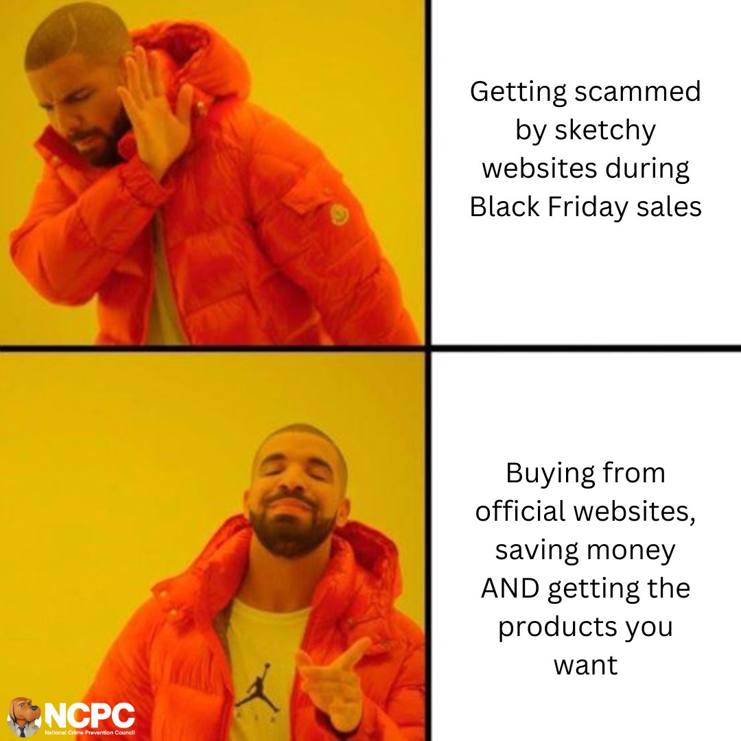 McGruffatNCPC's tweet photo. Sketchy websites on Black Friday? Hard pass. 🚫 Stick to official sites, save your hard-earned cash, and make sure you get what you paid for. Trust me, scams don’t look good on anyone.
#GoForReal https://t.co/yROam2l963