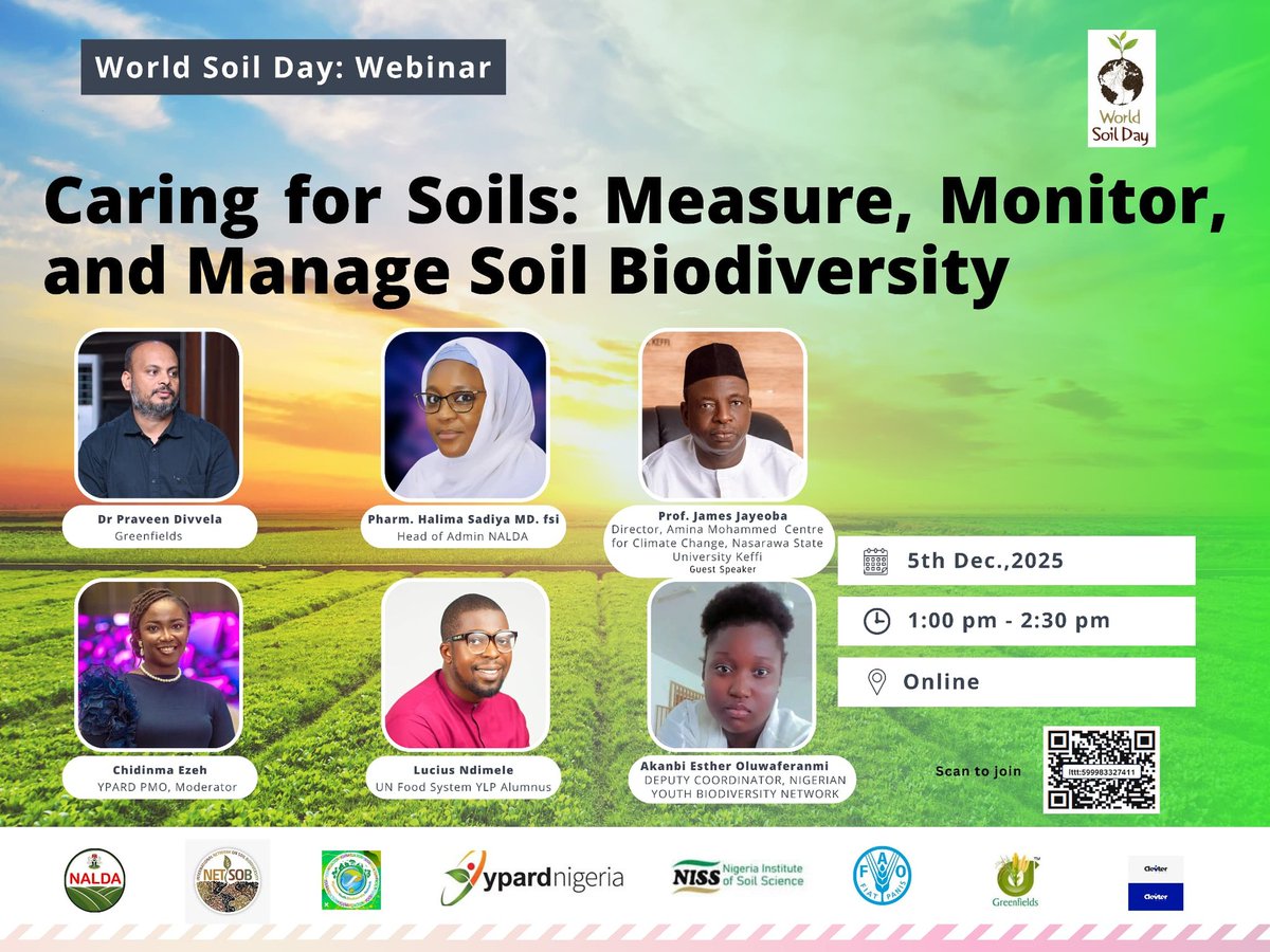 ypardnigeria's tweet photo. As we work together towards caring for the soil and biodiversity, we invite you to join us in this journey, for a sustainable food system. Our PMO, @DinmaEzeh will be moderating the conversion. Scan code to join https://t.co/kskQJvhNSz