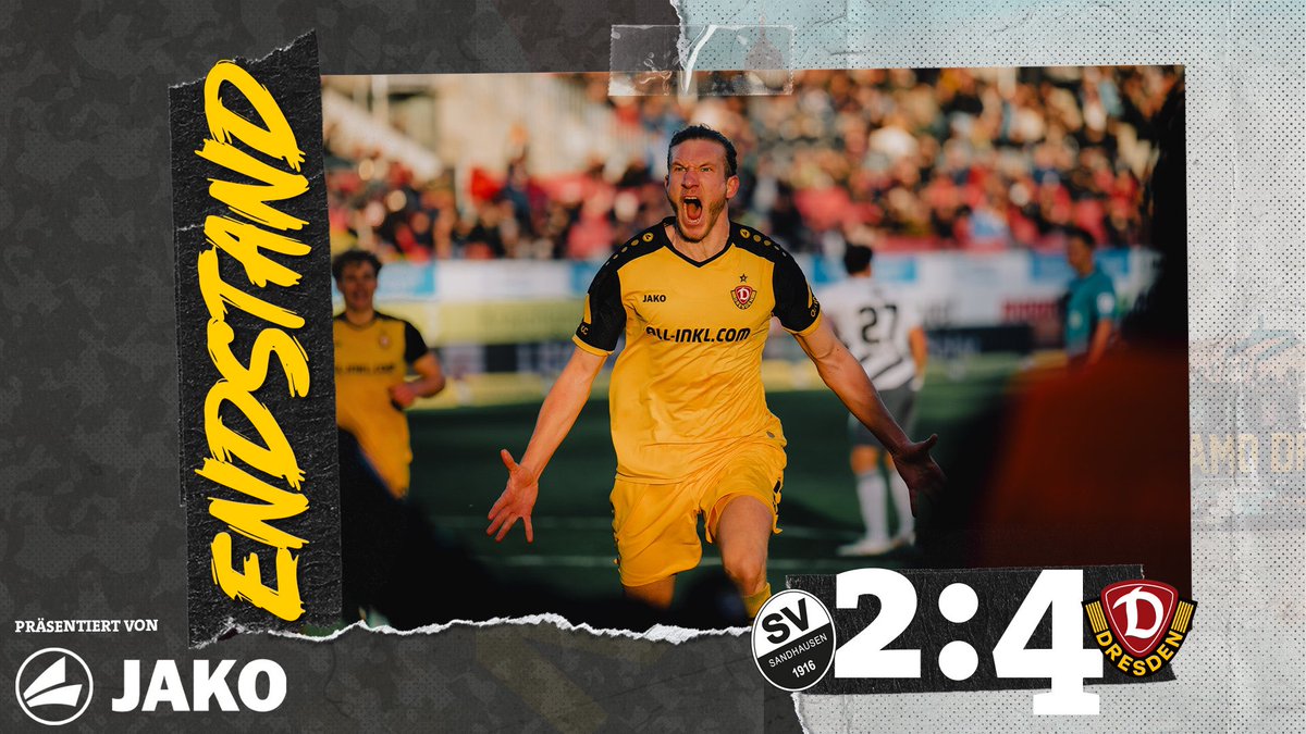 DynamoDresden's tweet photo. ⏰90'+6 JAAAAAA! Auswärtssieg in Sandhausen!! 🥳 #SVSSGD 2:4 #sgd1953 https://t.co/TfIMKGX7M7