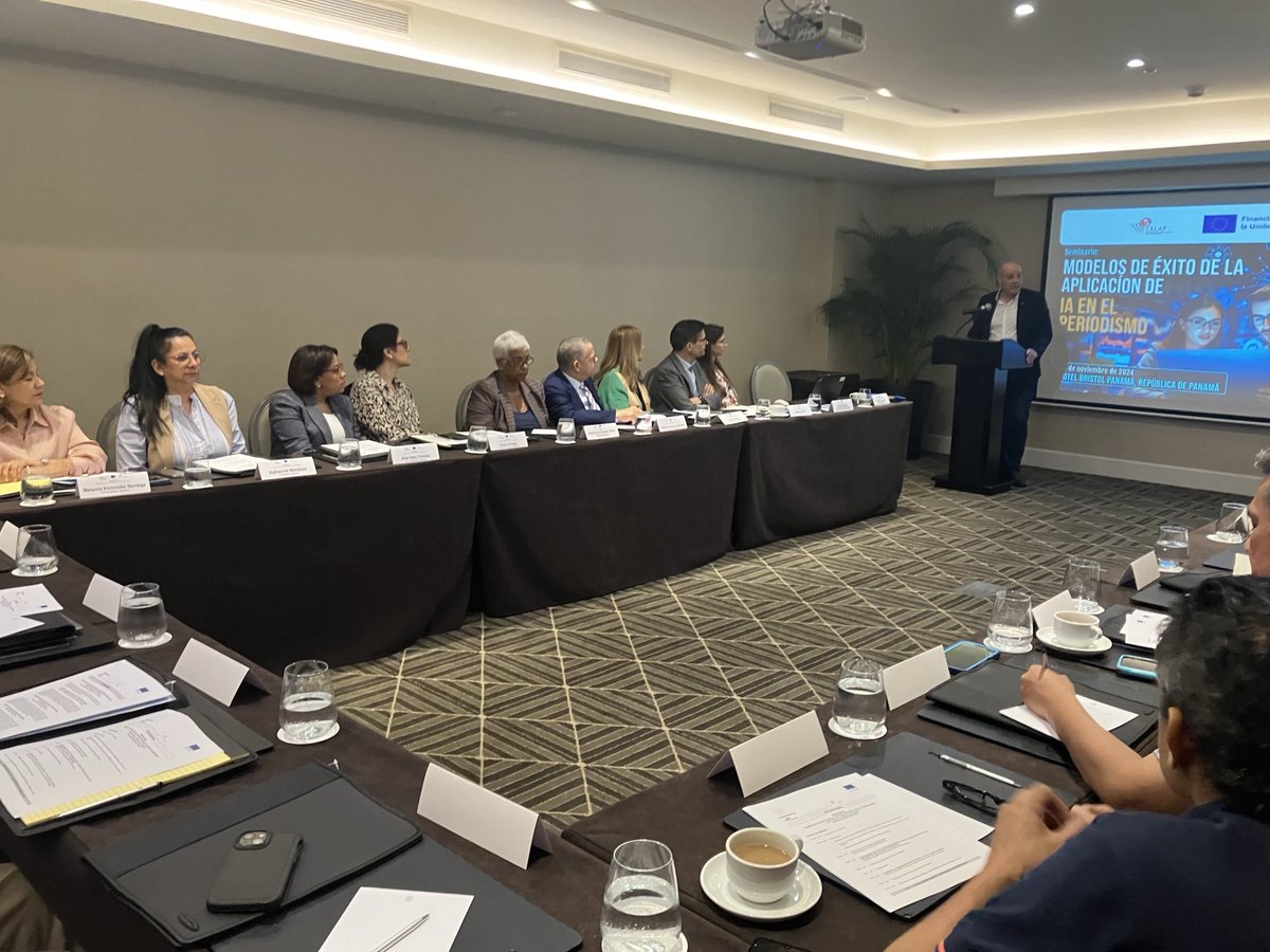 celap1's tweet photo. “Modelos de éxito del uso de la IA aplicada al periodismo”, seminario auspiciado por ⁦@UEenPanama⁩ #Particip y organizado por @celap1 que reúne a directores de medios de #RepublicaDominicana #Ecuador #CostaRica #Panamá y expositores de #Honduras #México #Colombia y Bolivia https://t.co/m2As1EndeP