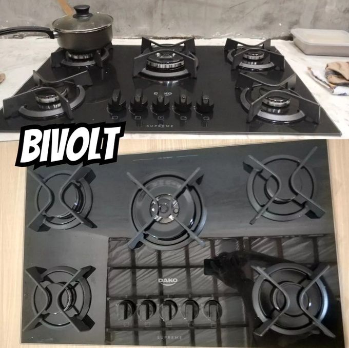 Cooktop 5 Bocas A Gás Dako Supreme Tripla Chama Preto Bivolt 110/220V