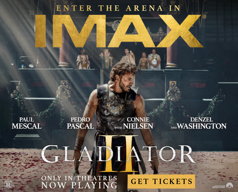 WorldGolfIMAX's tweet photo. NOW PLAYING! Gladiator II continues at 3:45 p.m. and 7:00 p.m. today and tomorrow. Get your tickets here: https://t.co/oCE1RlJO9y https://t.co/CklrQOhdxo