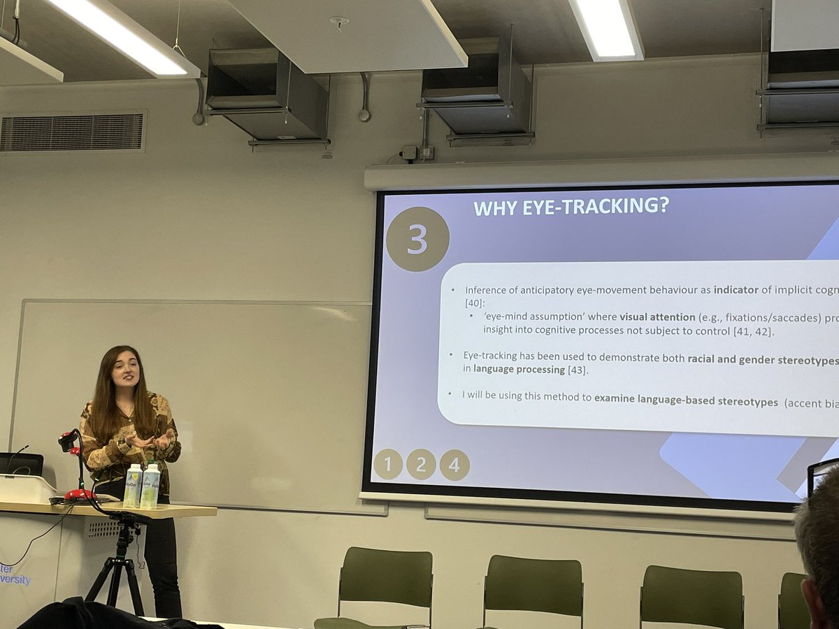 Next up is Lucy Jackson who’s looking at #Glaswegian Vernacular and #accent bias in media representations. To be followed by an exciting eye-tracking study! 👀