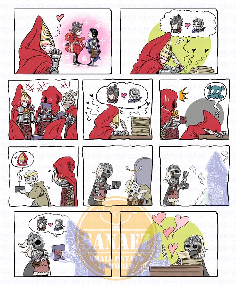 Hilde is hard-working fire knight, and great novel writer who shipped Messmer x Rellana. So her ashes were enshrined as a charm to protect the storehouse(HEY)😚
#ELDENRING #EldenRingart #messmer #Rellana #fireknight #Hilde #Salza #ShadowoftheErdtree