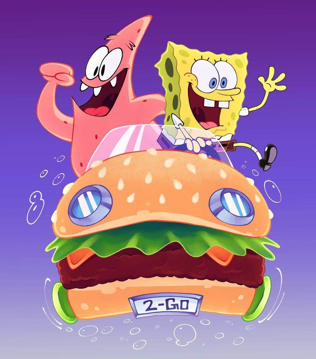 Late retweet cause I got sick, but I did Spongebob and Patrick in the patty  wagon for this back in March!, image size:1056x1200
