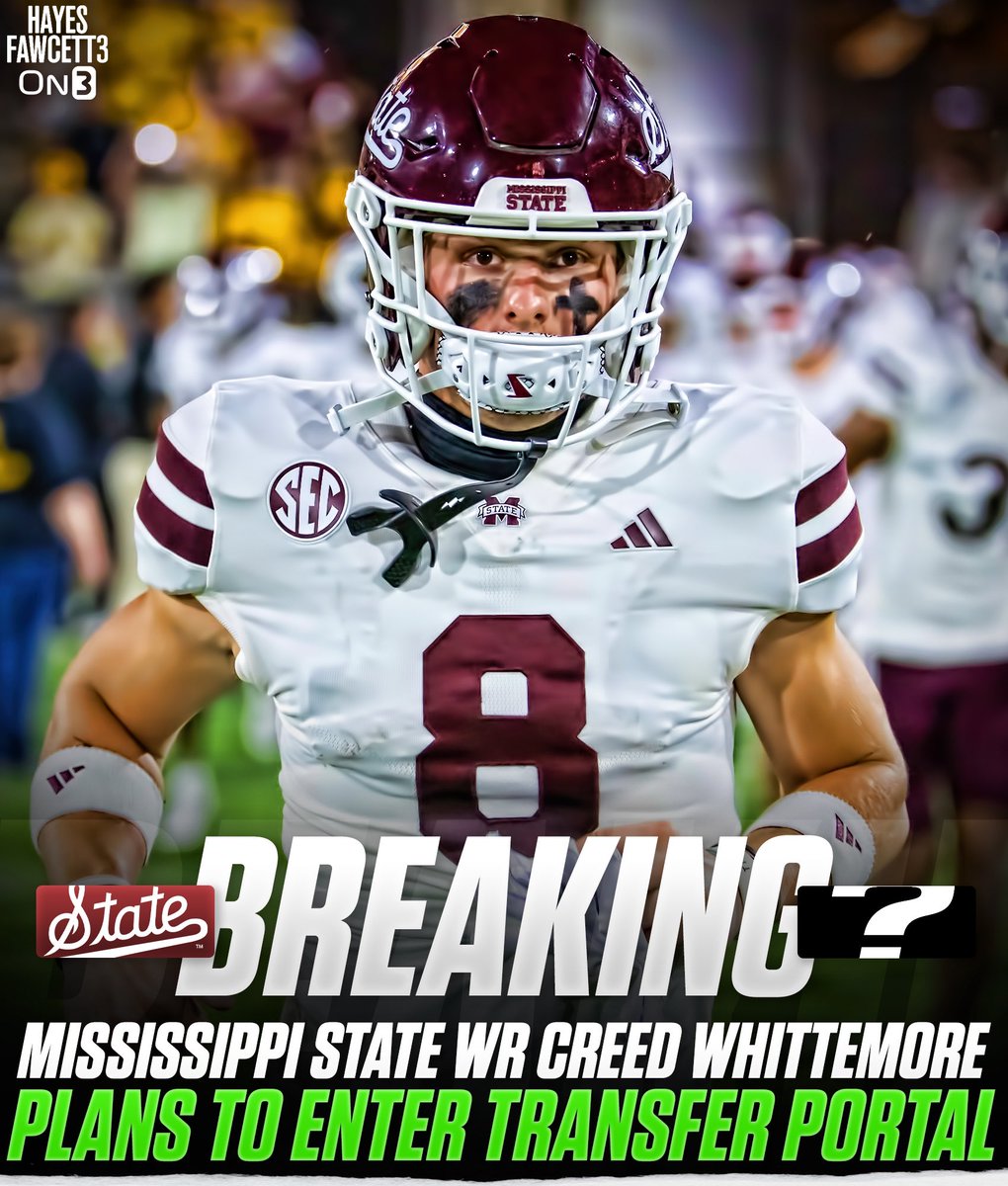 BREAKING: Mississippi State WR Creed Whittemore plans to enter the Transfer Portal, he tells @on3sports

The 5’11 185 WR from Gainesville, FL will have 3 years of eligibility remaining 

Ranked as a Four-Star Recruit in the ‘23 Class (per On3)

on3.com/db/creed-whitt…