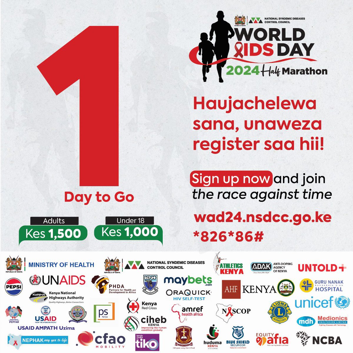 World AIDS Day 2024 🇰🇪

Tomorrow, we lace up our shoes and join hands to run toward a future free from the triple threat: unintended pregnancies, new HIV infections, and sexual and gender-based violence.
#EndHIVInfections #RaceAgainstTime #WorldAIDSDay2024 #EndTripleThreat