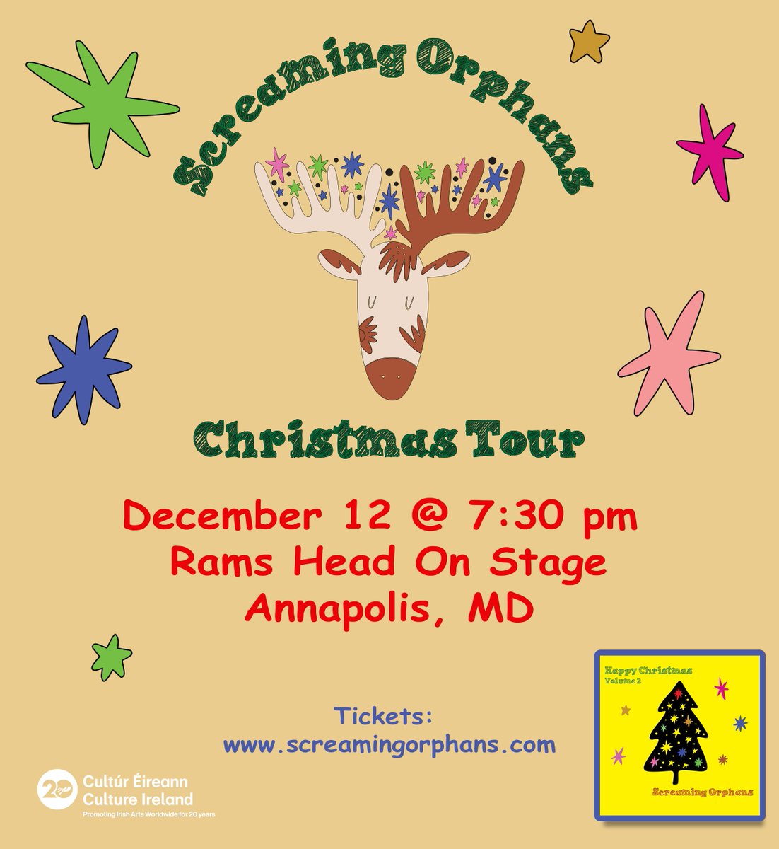 Our 5th show of the tour will be on December 12 at <a href="/RamsHeadOnStage/">Rams Head On Stage</a> in Annapolis, MD. It’ll be our first time playing at this great venue and we can’t wait to see many of our Maryland / Washington DC friends and fans there!
Thank you to Culture Ireland for the wonderful support!