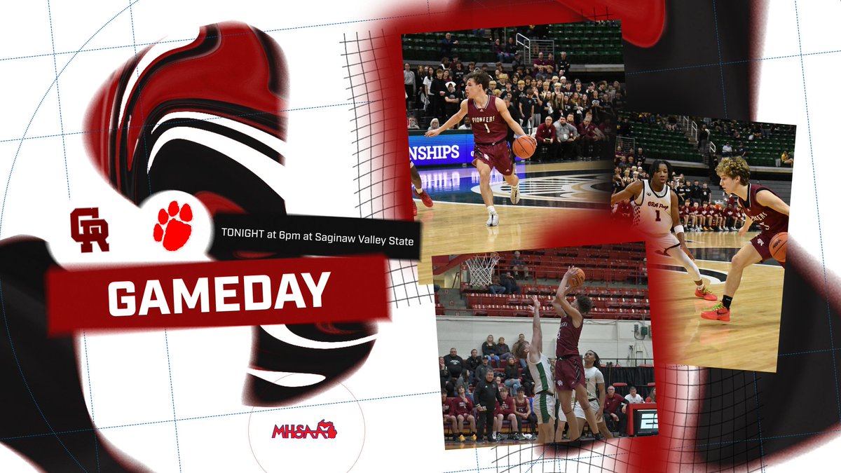 grpioneers's tweet photo. The Pioneers will take on Grand Blanc at Saginaw Valley State University...Just over 24 hours after playing in the State Championship Football several Pioneers will join the team on the Court.  #grteam #whatseperatesus #thepioneerdifference https://t.co/rVeBinBEb4