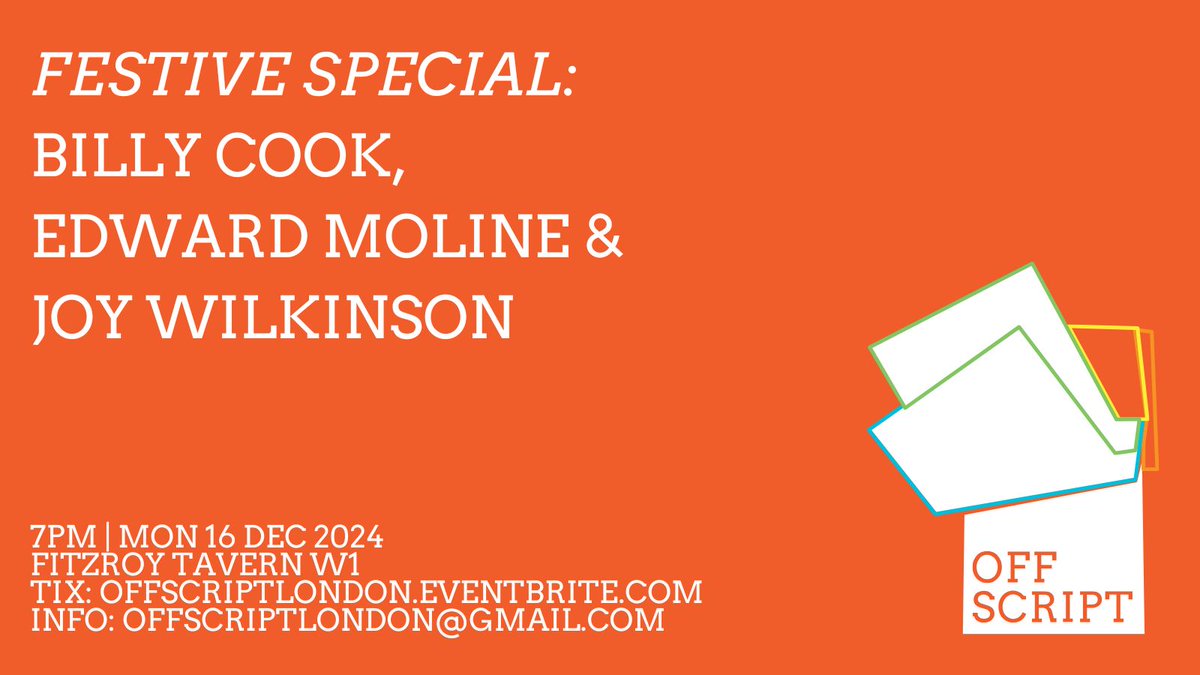 Off Script (@offscriptlondon) on Twitter photo To paraphrase Rupert Holmes, 'Do you like eggnog and getting caught in the snow?' Well, with a free drink on offer, join us for our last event of 2024, and three fantastic speakers. 16th Dec, Fitzroy Tavern. TICKETS NOW LIVE: tinyurl.com/OffScriptFesti… To paraphrase Rupert Holmes, 'Do you like eggnog and getting caught in the snow?' Well, with a free drink on offer, join us for our last event of 2024, and three fantastic speakers. 16th Dec, Fitzroy Tavern. TICKETS NOW LIVE: tinyurl.com/OffScriptFesti…