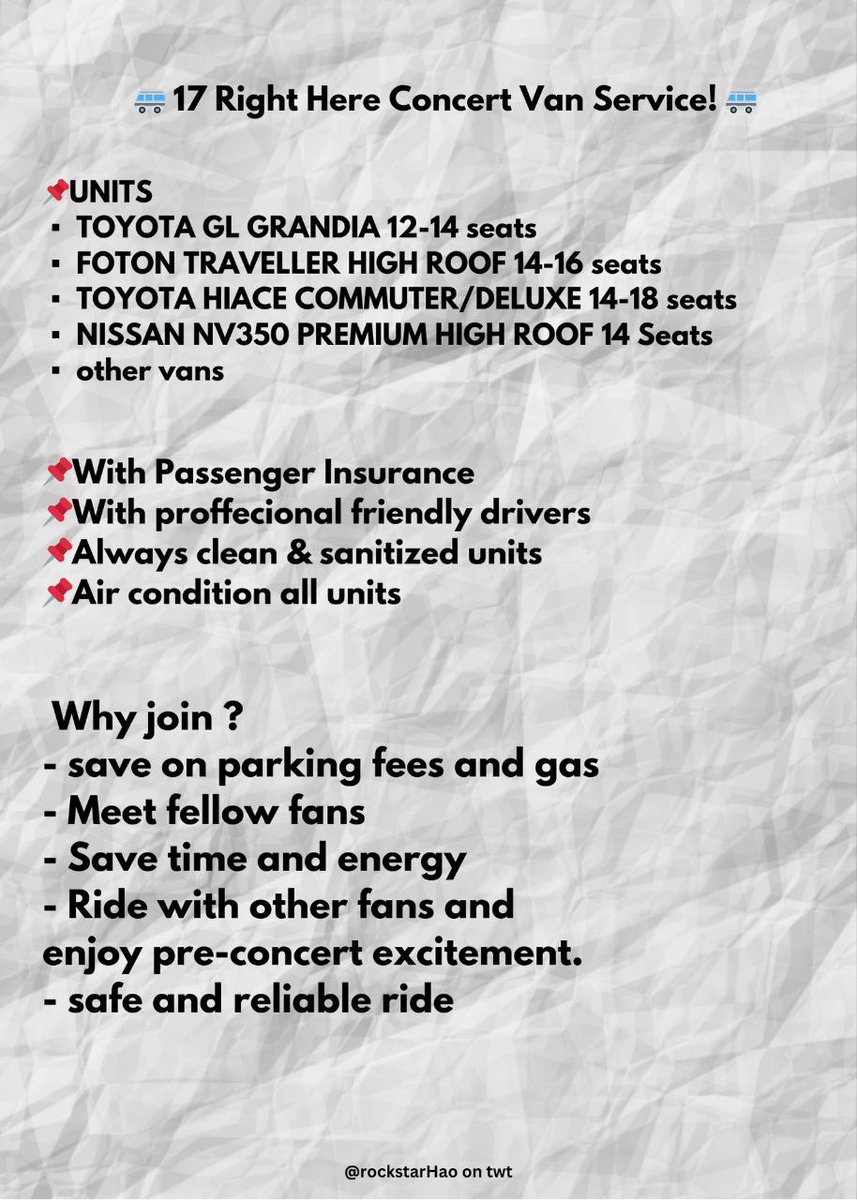 rockstarHa0's tweet photo. HI CARATS!🎉💎

Are you looking for service this coming jan 18 and 19 with water and freebies? We have a few slots for day1 &amp; day2!❤️‍🔥

AVAILABILITY:
DAY 1 =  8 SLOTS
DAY 2 = 10 SLOTS (2nd van) 

🏷️ svt right here in bulacan van  service carats ph arena rizal pasig https://t.co/nvOOIEk560