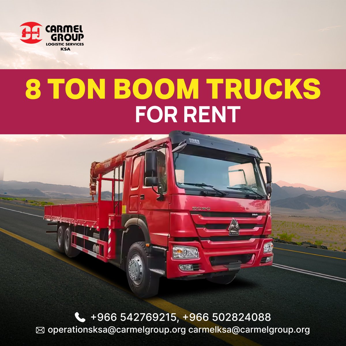 services95671's tweet image. 8 Ton Boom Trucks for Rent – Your Heavy-Lifting Partner! 🏗️
📱 +966 5028 24088 | +966 5427 69215
✉️ operationsksa@carmelgroup.org | carmelksa@carmelgroup.org
🌐carmelgroup.org/ksa
#BoomTruckRental #8TonTruck #HeavyLiftingSolutions #ConstructionEquipment #CarmelGroupKSA