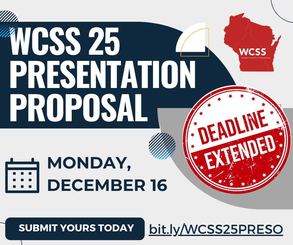 SHARE HOW YOU MAKE SOCIAL STUDIES MATTER!  Submit your proposal to present at WCSS 25 - Making Social Studies Matter! Deadline extended until December 16. bit.ly/WCSS25PRESO #sschat #NCSS2024 #educhat