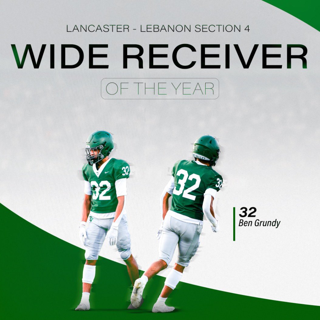 Twin Valley Football (@twinvalleyfball) on Twitter photo Another one!! Congratulations to <a href="/BenGrundy32/">Ben Grundy</a> on winning Wide Receiver of the Year for Lancaster Lebanon League Section 4! Ben made his presence felt whether he was catching passes or blocking downfield! Great job <a href="/BenGrundy32/">Ben Grundy</a> #TPW #4TheValley Another one!! Congratulations to <a href="/BenGrundy32/">Ben Grundy</a> on winning Wide Receiver of the Year for Lancaster Lebanon League Section 4! Ben made his presence felt whether he was catching passes or blocking downfield! Great job <a href="/BenGrundy32/">Ben Grundy</a> #TPW #4TheValley