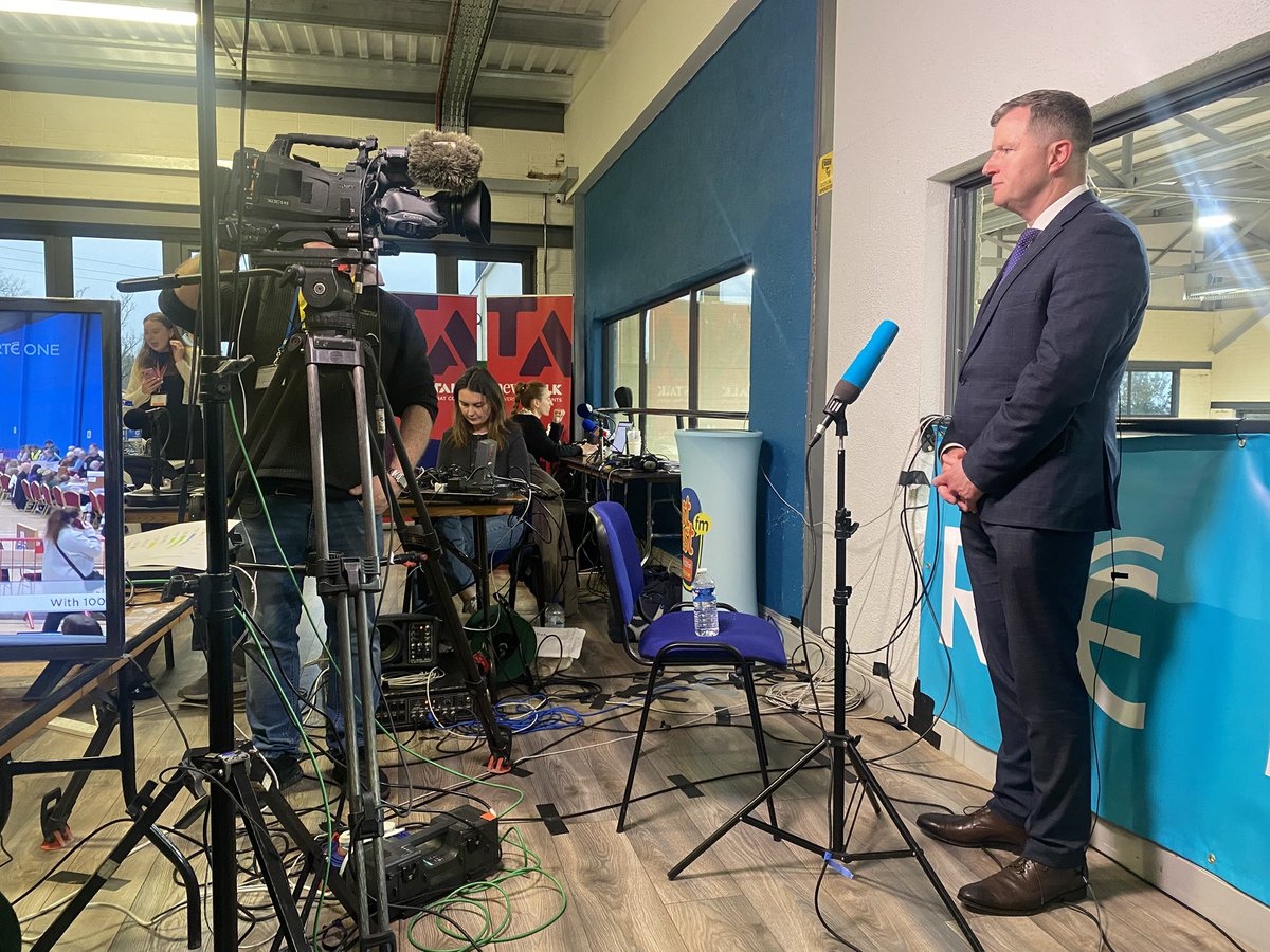 RTEWicWex's tweet photo. FF Malcolm Byrne waiting to go on @RTE election programme. Tallies have put him on top. First count still awaited  #GE24 https://t.co/ntk4p9lUmr