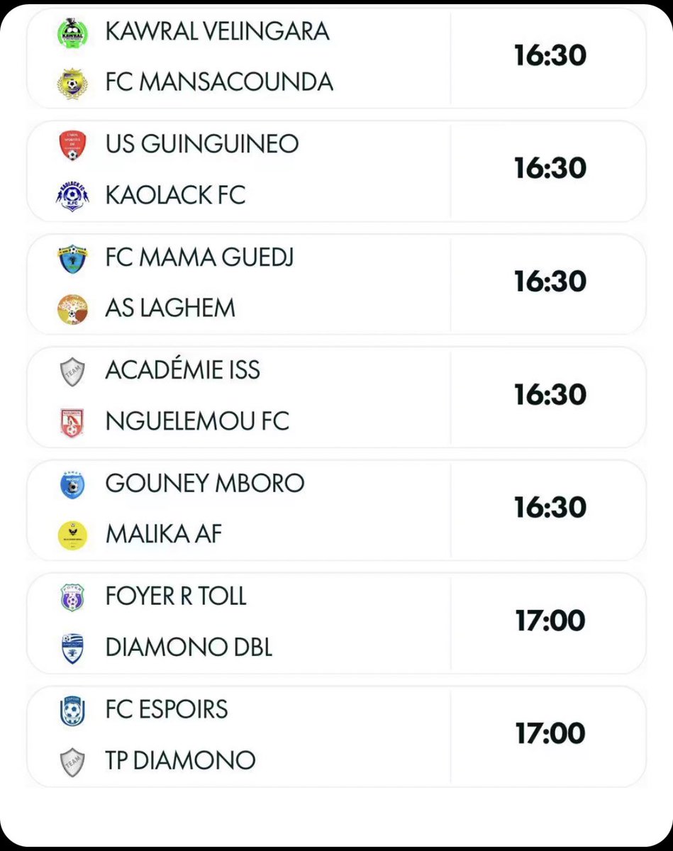 Football_221of's tweet image. Programme des matchs du jour🤩🇸🇳

#Ligue1SN
#Ligue1Senegal
#FootLocal