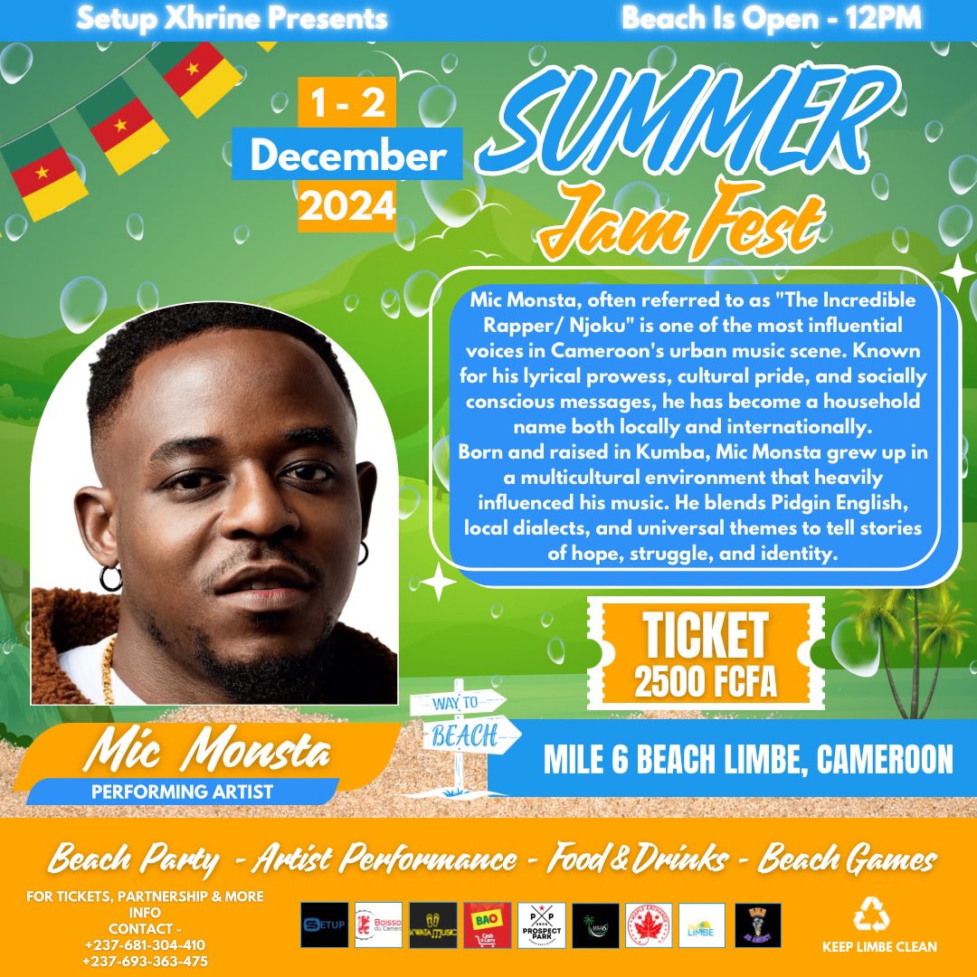 Setupxhrine's tweet photo. SUMMER JAM FEST PERFORMING ARTIST 🏝️🩳🏖️👙 
1st &amp; 2nd DECEMBER 2024 🗓️
MILE 6 BEACH LIMBE 📍🇨🇲 https://t.co/nYRMtaqEDm