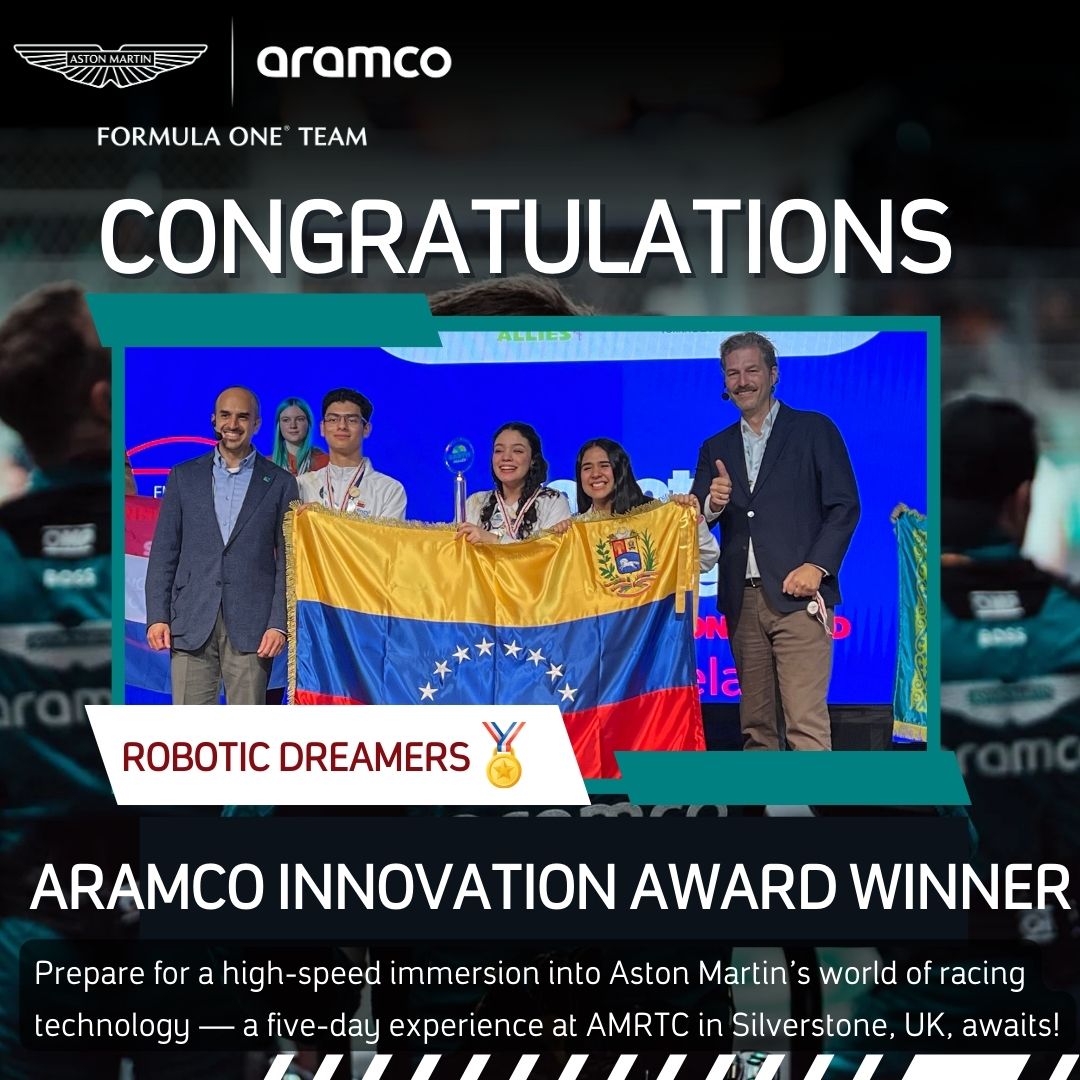 🏆 The <a href="/aramco/">aramco</a> Innovation Award winners are here!    

Robotic Dreamers's project earned them a 5-day immersive experience at AMRTC in Silverstone, in March '25! 🏁🏎️  

#Innovation #STEM #AstonMartinAramco #AramcoInnovationAward #AstonMartinAramcoFormulaOneTeam #AMAF1 #wro