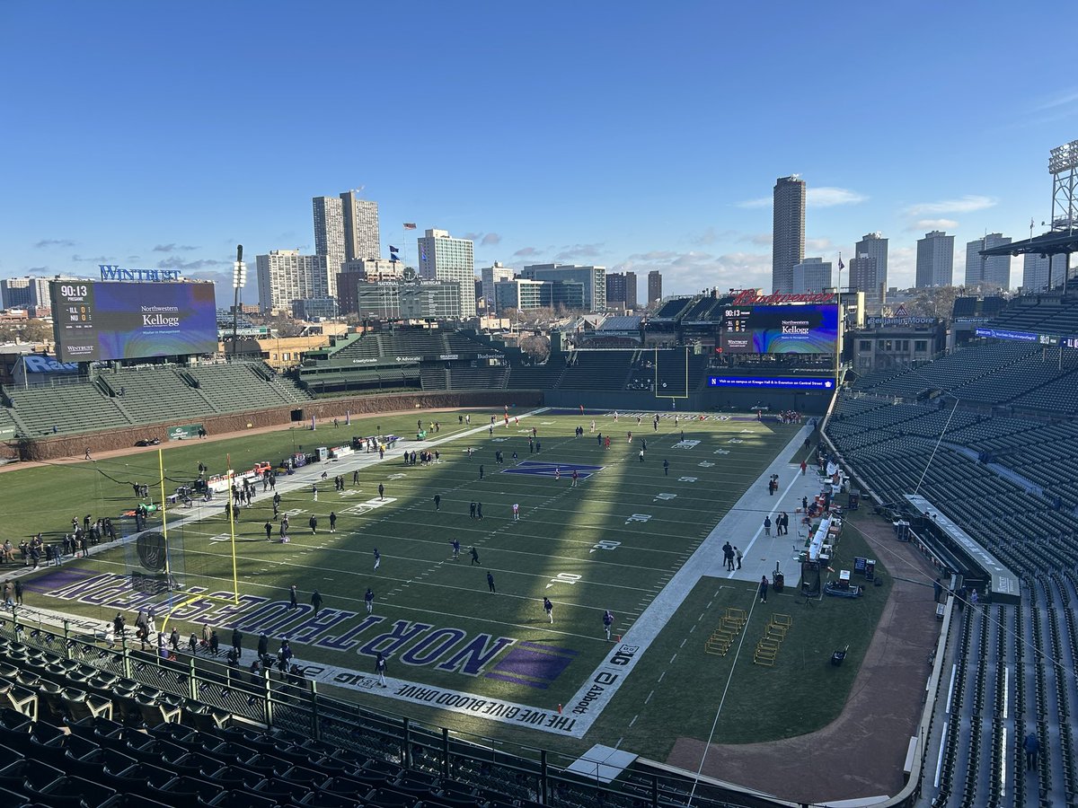 Jakeepste1n's tweet photo. For likely the final time in 2024, Gameday is back on site.

Here at Wrigley Field for @DailyNU_Sports, alongside @caseeey_he and @DannyMOGrady04, as Northwestern is set to take on Illinois in just over an hour.

Stay tuned for updates with the Land of Lincoln Trophy on the line. https://t.co/mj5QPTlpkW