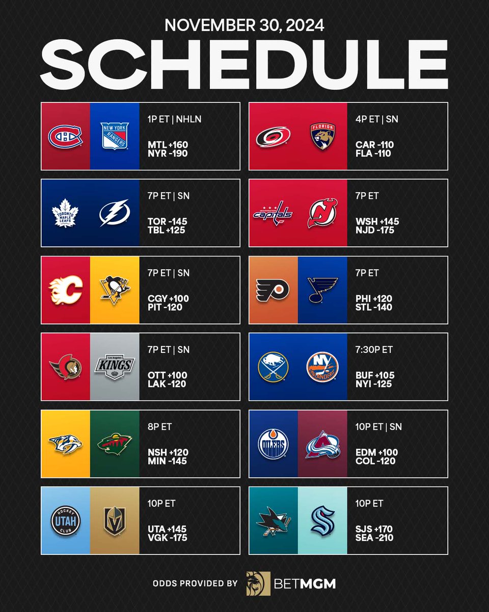 NHL's tweet photo. 📣 Full Saturday 📣 

NHL x @BetMGM https://t.co/hy0Bk46Gy0