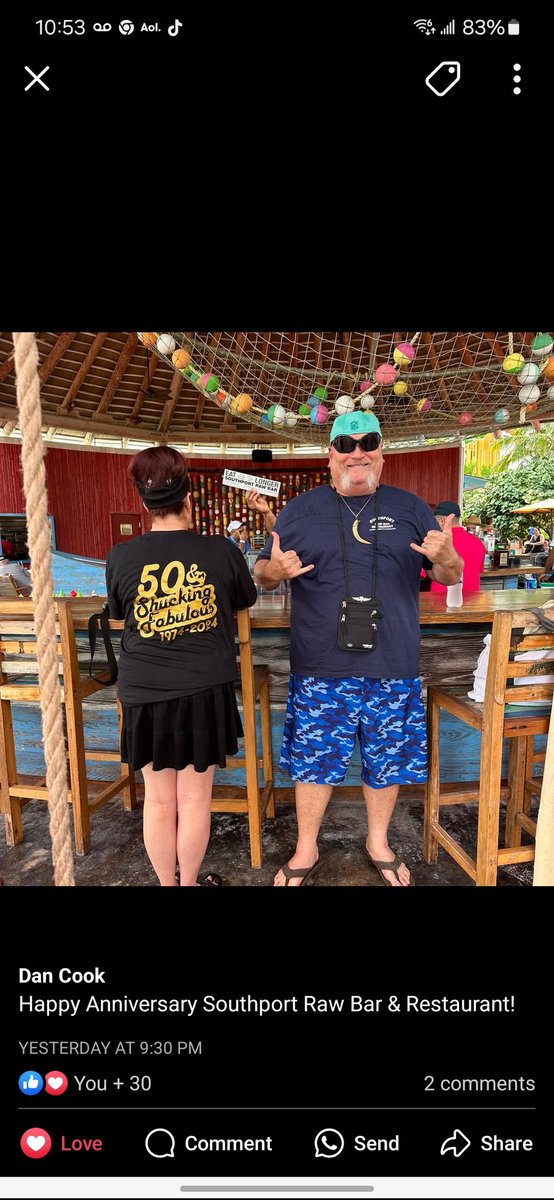 Southport Raw Bar (@southportrawbar) on Twitter photo Somewhere in the open ocean <a href="/UstayHungry/">Dan I Cook</a> and his lovely wife rocking the #50thanniversary #tshirt Brand Ambassador Somewhere in the open ocean <a href="/UstayHungry/">Dan I Cook</a> and his lovely wife rocking the #50thanniversary #tshirt Brand Ambassador