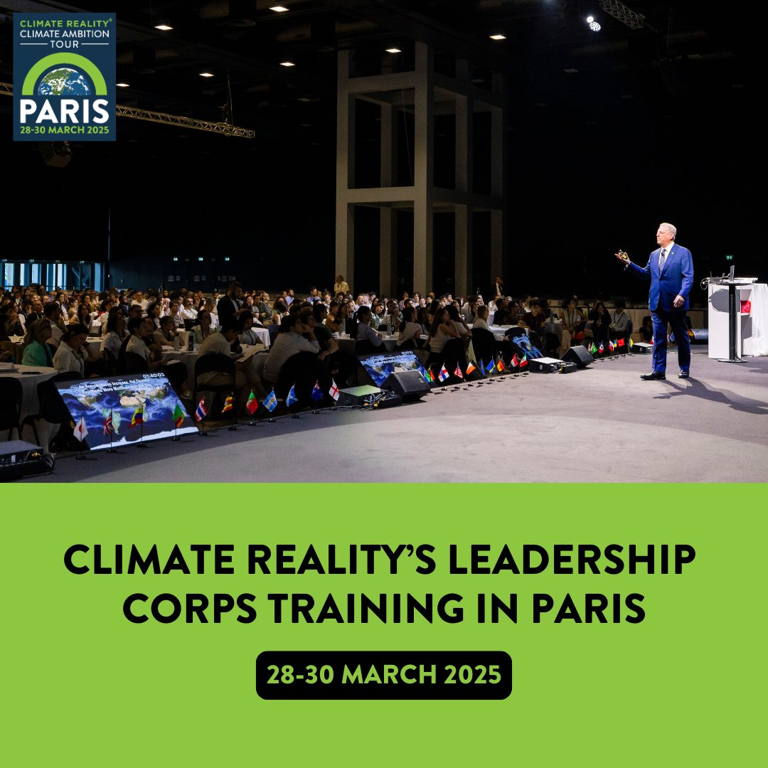 Join us in Paris, 28–30 March to learn about our climate progress since the Paris Agreement, the work ahead, and how you can help raise ambition at COP 30 and beyond. Become part of the Climate Reality Leadership Corps and #actonclimate – apply now for this free training!
